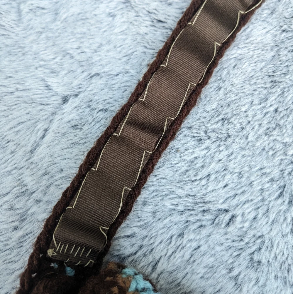 Handmade Crocheted Ripple Shoulder‎ Bag & Accessory Pouch Set Blue & Brown